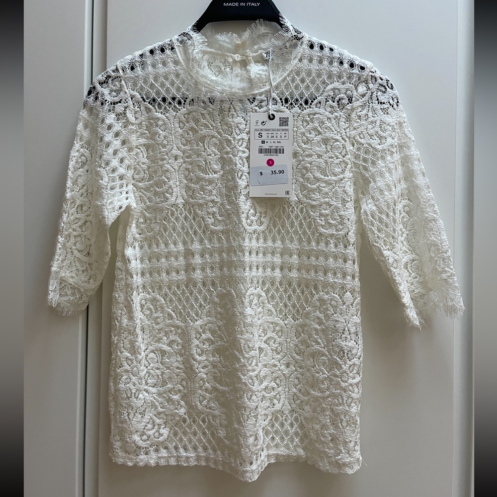 NWT Zara White Lace Top